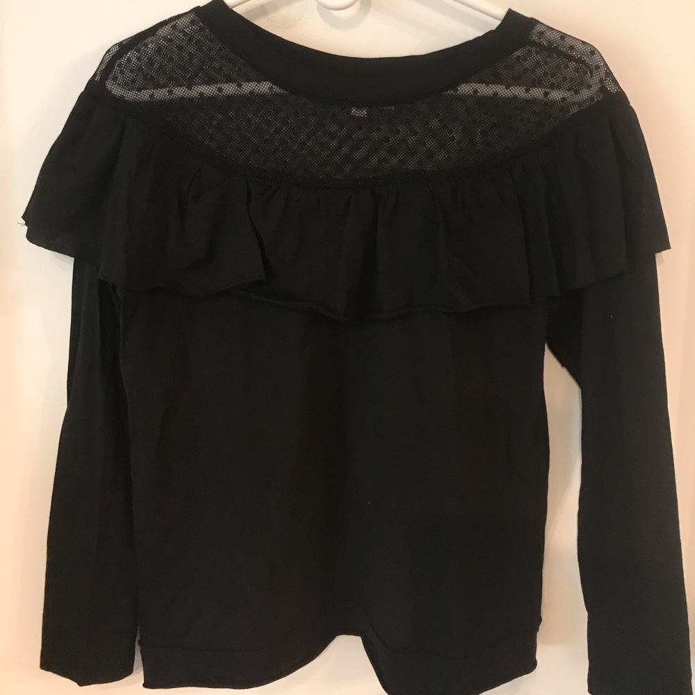 Black Blouse with Ruffle and Lace Details